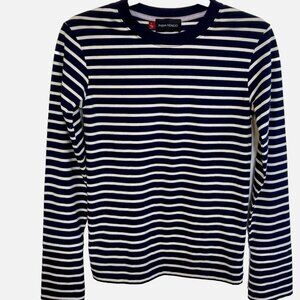 Misha Nonoo Navy/White Striped Long Sleeve Crew Neck Top Cotton/Rayon Blend S